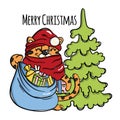 TIGER CHRISTMAS Santa Claus With Gifts Vector Illustration Set