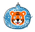 Tiger and Christmas tree toy. Merry Christmas illustration. Royalty Free Stock Photo