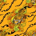 Tiger and cloud design with Japanese or Chinese oriental traditional tattoo style seamless pattern Royalty Free Stock Photo