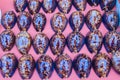 Tiger cowrie (Cypraea tigris) shells for sale in the beach market. Cypraea tigris is a species of cowry, a large sea snail, a mar Royalty Free Stock Photo