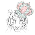 Tiger in the crown. Vector illustration.