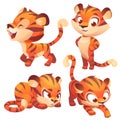 Tiger cub cute character hunting, slink and roar. Royalty Free Stock Photo