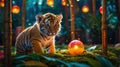 Adorable Baby Tiger Cub in Magical Garden Setting Royalty Free Stock Photo