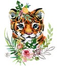 Tiger cub. wild animals watercolor illustration