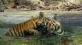 Tiger cubs playing in water Royalty Free Stock Photo