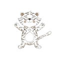 Tiger digital clip art cute animal of africa sketch on white background