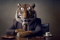 The tiger director in a tuxedo is sitting at the table Generative AI