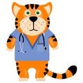 Tiger doctor. Vector illustration is a funny symbol of the year