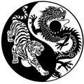 Tiger and dragon silhouette yin yang. Tattoo Royalty Free Stock Photo