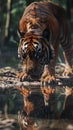 Tiger Drinking from River with Reflection Royalty Free Stock Photo