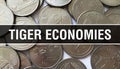 Tiger economies text Concept Closeup. American Dollars Cash Money,3D rendering. Tiger economies at Dollar Banknote. Financial USA