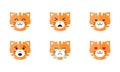 Tiger emoticon emoji set, cute animal face with various emotions vector Illustration on a white background Royalty Free Stock Photo