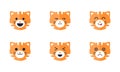 Tiger emoticons set, cute tiger face emoji with various emotions vector Illustration on a white background Royalty Free Stock Photo