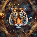 tiger face with celestial bodies