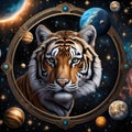 tiger face with celestial bodies