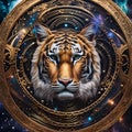 Tiger face with celestial bodies