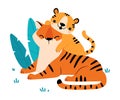 Tiger family. Cute mom tigress hugging her baby cartoon vector illustration Royalty Free Stock Photo