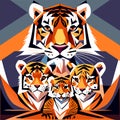 Tiger family. Vector illustration of a tiger family in the style of cubism. Generative AI