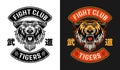 Tiger fight club, martial arts vector emblem two styles black on white and colored on dark background