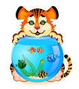 Tiger with fish in aquarium Royalty Free Stock Photo