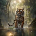 Tiger in a forest river