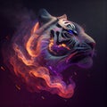 Tiger from Galaxies spirals space nebula stars smoke. AI render