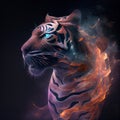 Tiger from Galaxies spirals space nebula stars smoke. AI render