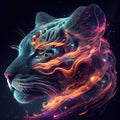 Tiger from Galaxies spirals space nebula stars smoke. AI render