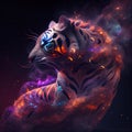 Tiger from Galaxies spirals space nebula stars smoke. AI render