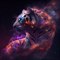 Tiger from Galaxies spirals space nebula stars smoke. AI render