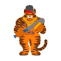 Tiger Gangsta isolated. Angry Big wild striped cat  bully member of gang of street criminals. Tattoos and weapons, gold chain and Royalty Free Stock Photo