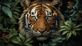 A tiger with green eyes in jungle forest