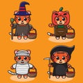 Vector illustration of cute Tiger Halloween set
