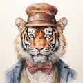 Steampunk Tiger: A Handsome Adventure In Saturated Watercolor Style