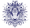 Tiger head abstract drawing mandala. 2022 year of water tiger to chinese calendar zodiac sign