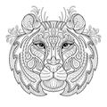 Tiger head adult antistress coloring page vector Royalty Free Stock Photo