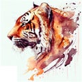 tiger head , animal, watercolor illustration isolated on white background, generative ai Royalty Free Stock Photo