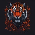 Tiger head with autumn leaves tshirt design Royalty Free Stock Photo