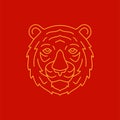 Tiger head Chinese New Year mascot minimalist golden line icon vector illustration
