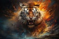 Tiger head close-up created with Generative AI technology. Royalty Free Stock Photo