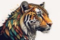 Tiger head with colorful background. ai generative
