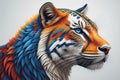 Tiger head with colorful background. ai generative
