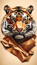 Tiger head crumpled paper digital illustration ai generated