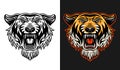 Tiger head front view two styles black on white and colorful on dark background vector illustration Royalty Free Stock Photo