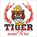 Tiger head hand and fire - vector illustration Royalty Free Stock Photo