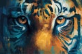 The tiger head has a pair of firm and sharp eyes, with dripping paint texture and paint splashes Royalty Free Stock Photo