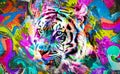 Tiger head illustration color art Royalty Free Stock Photo