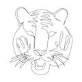 Tiger head one line art. Continuous line drawing of new year, holidays, christmas, traditional, wild cat, predator