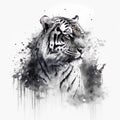 Tiger head portrait from a splash of watercolor, black and white drawing, realistic. illustration of paints. Royalty Free Stock Photo