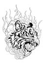 Tiger head in roar with lotus flower decorate with cloud or smoke design with oriental Japanese tattoo style